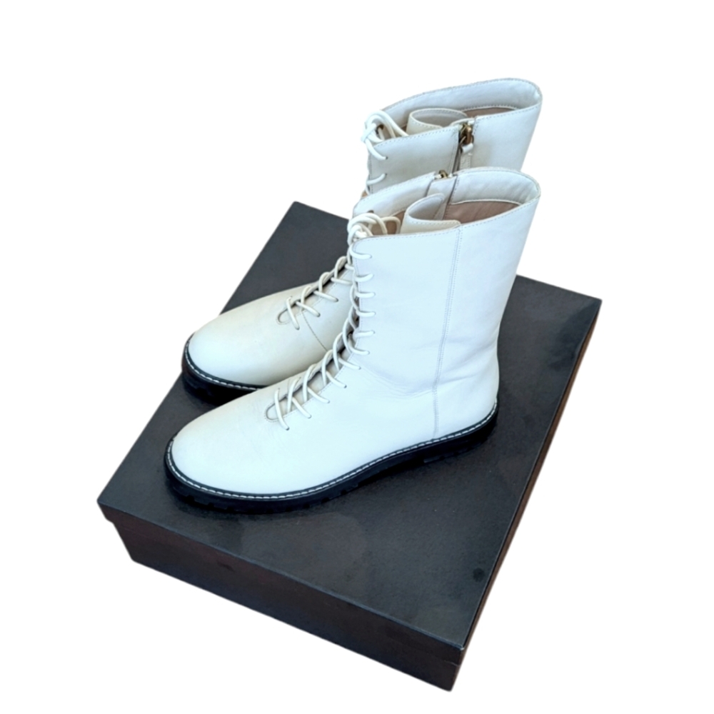 J. Crew Gwen white leather combat boots, Dusty Ivory 9.5